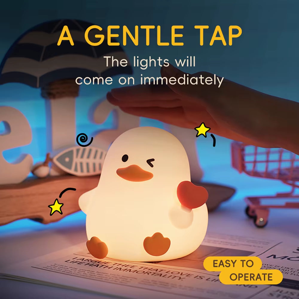 Love Duck Silicone Night Light Soft Touch Lamp for Bedroom Decoration Cute Animal Shape LED Desk Lamp