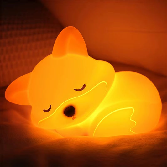 Fox Night Light, Squishy Silicone Lamp Novelty Gifts, Rechargeable Dimmable Timer Bedside Touch Nightlight for Breastfeeding