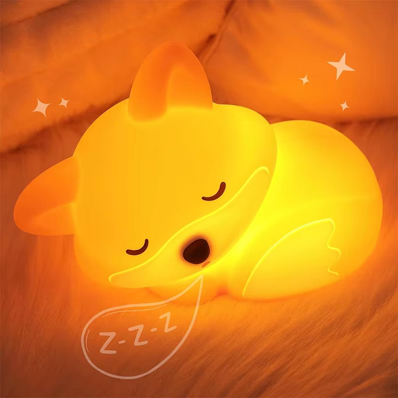 Fox Night Light, Squishy Silicone Lamp Novelty Gifts, Rechargeable Dimmable Timer Bedside Touch Nightlight for Breastfeeding